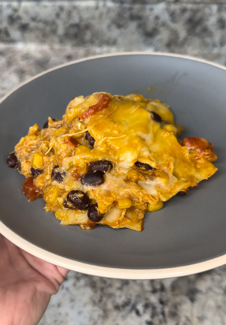 serving of chicken enchilada casserole