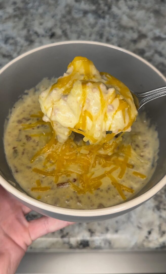 bowl of loaded bacon cheeseburger soup