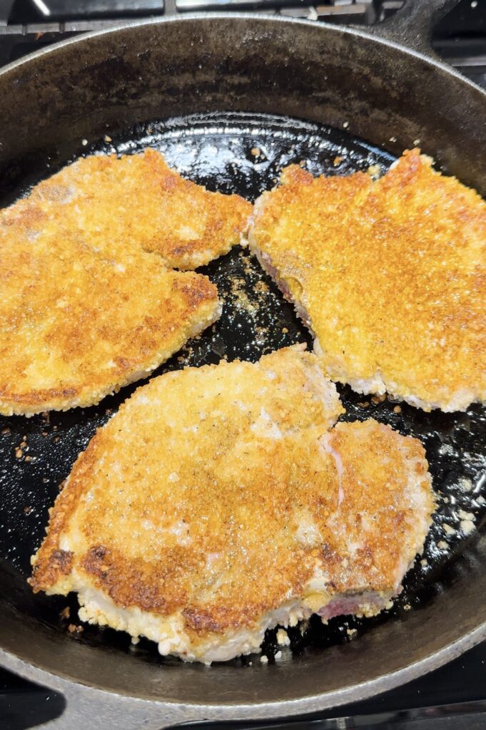 golden brown crust on pork chops