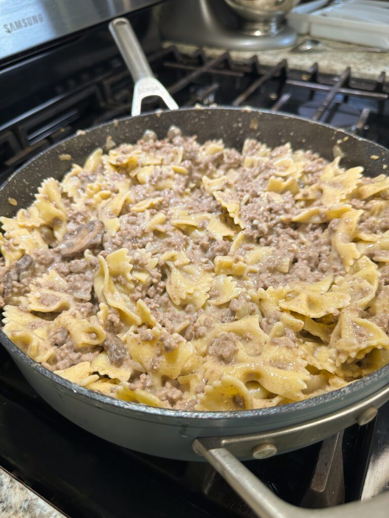 finished ground beef stroganoff