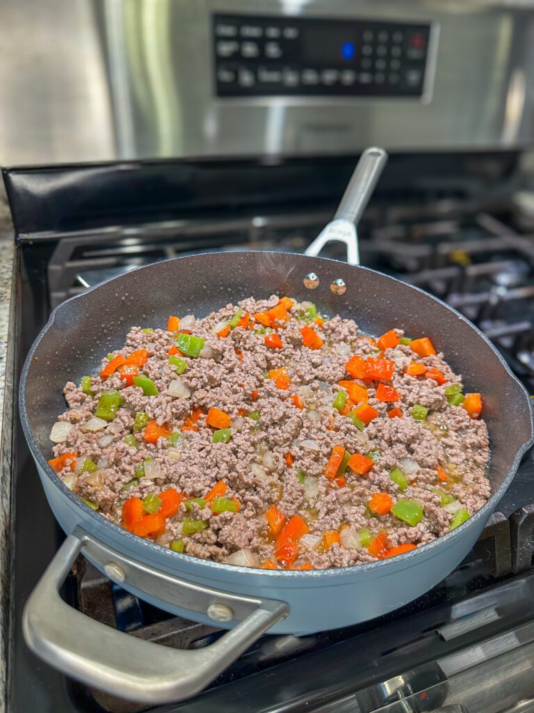 meat mixture and peppers