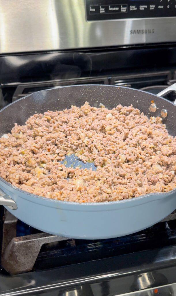 cooked Italian sausage and ground beef