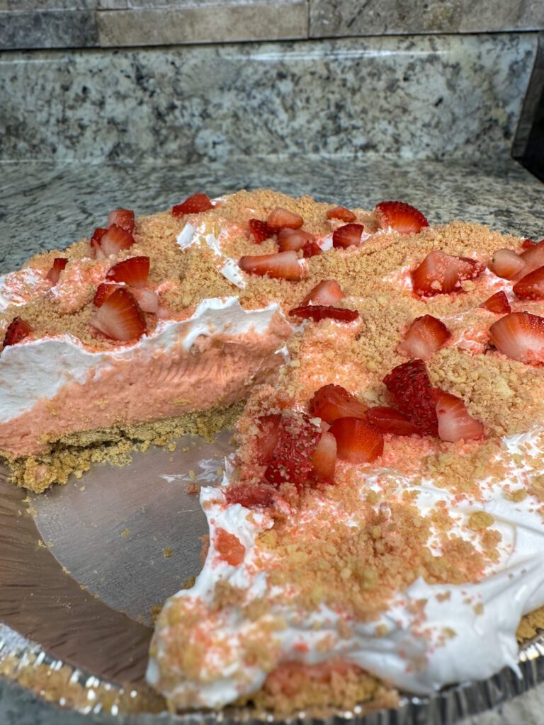 cut strawberry crunch pie