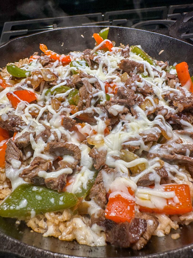 Philly cheesesteak rice skillet