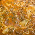 close up of lasagna soup texture