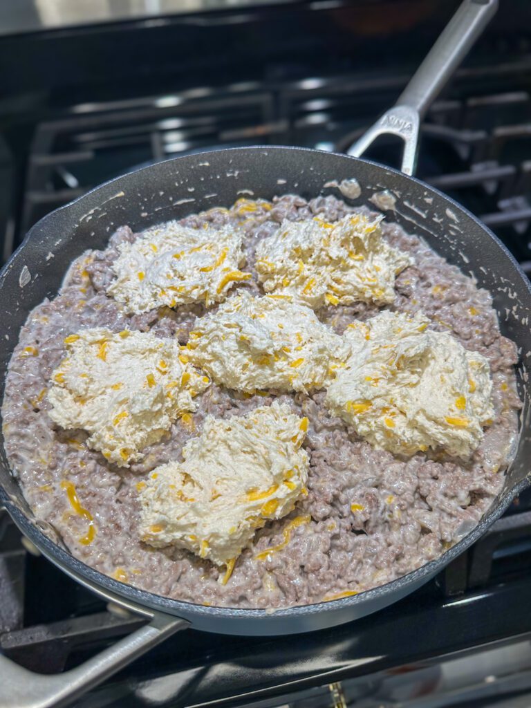 biscuits on meat mixture