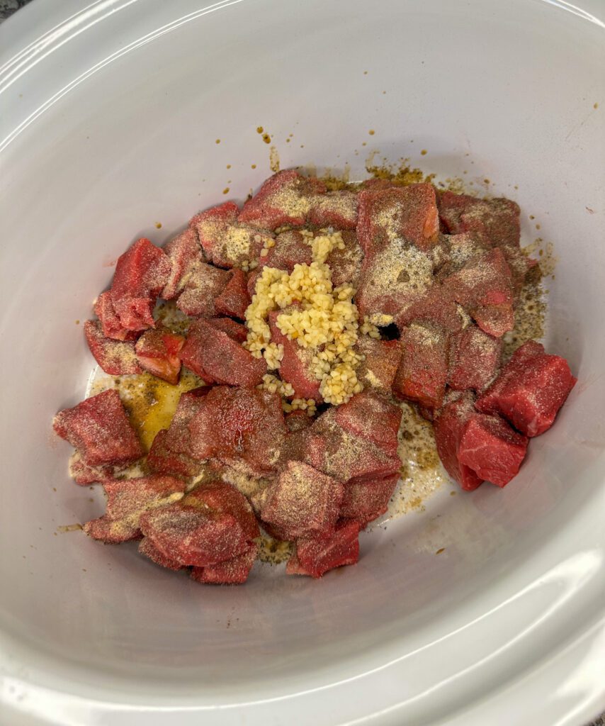 seasoned stew meat in the crockpot