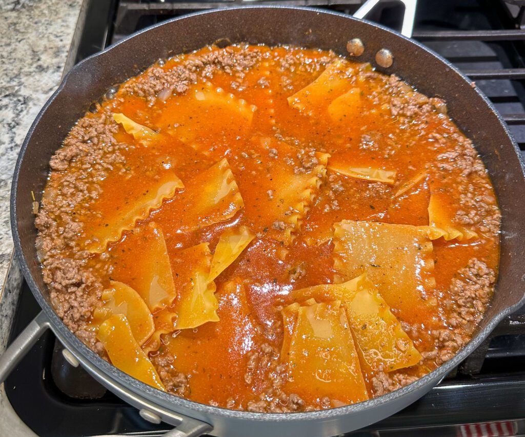 lasagna sheets in beef mixture