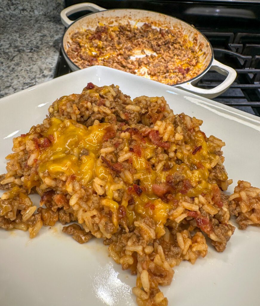 serving of bacon cheeseburger rice